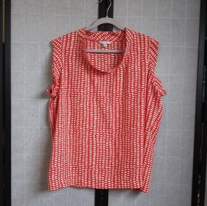 CAbi short sleeve, red and white print, blouse